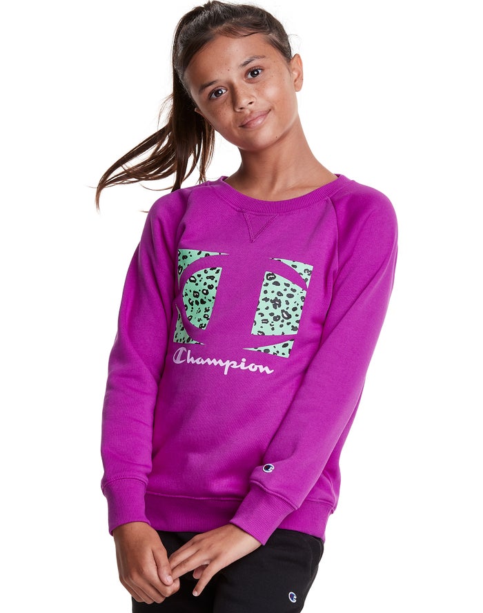 Sudadera Con Capucha Champion Niña - Fleece Raglan Crew Leopard Knockout Logo ( Moradas ) 6735210-HK